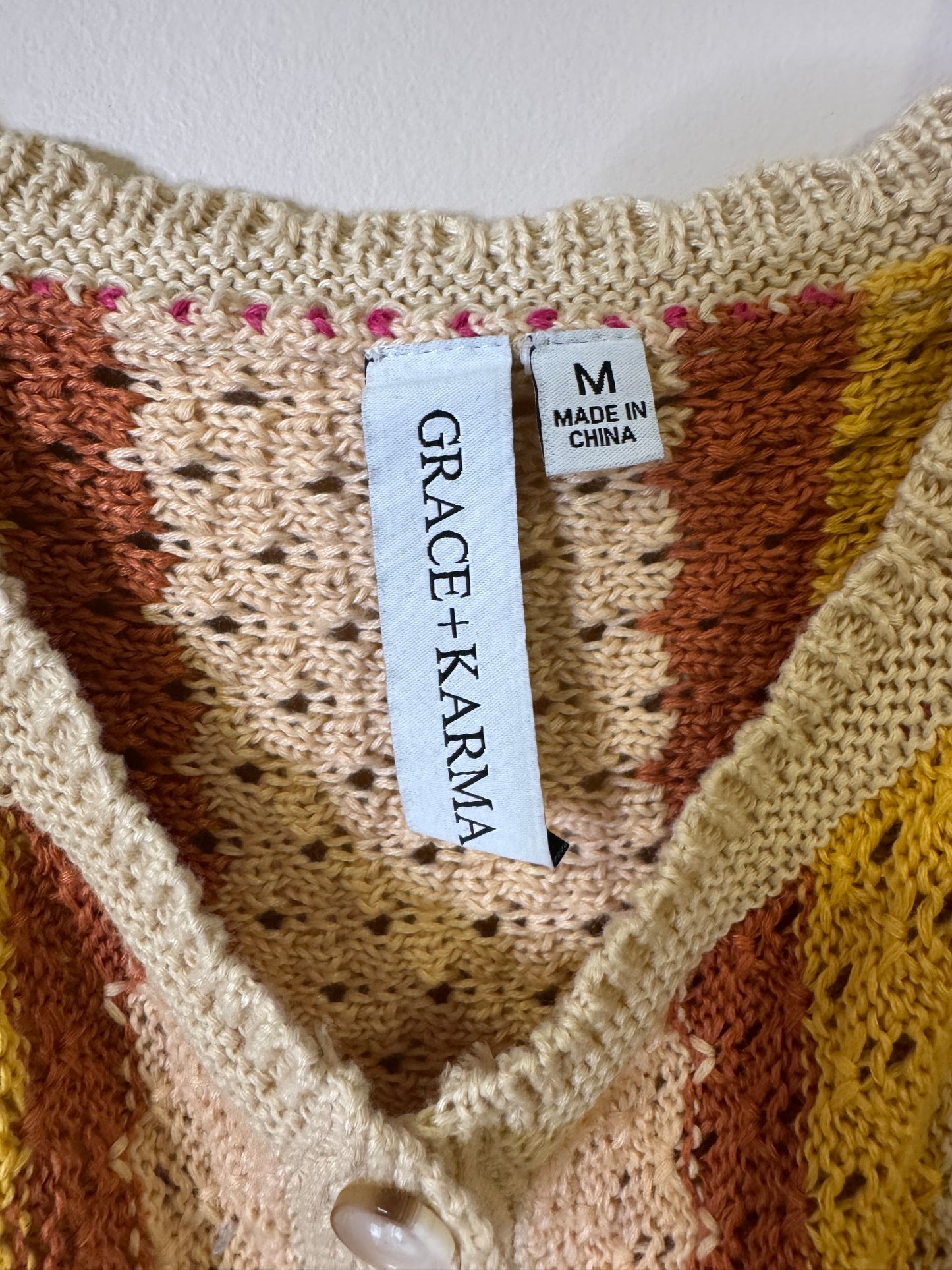 crocheted striped sweater tank - medium
