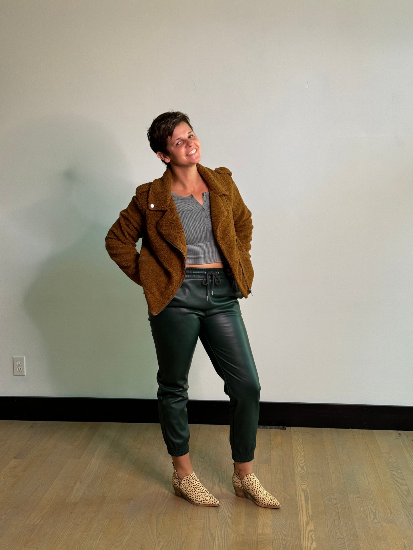 Faux Shearling Moto Jacket - size medium
