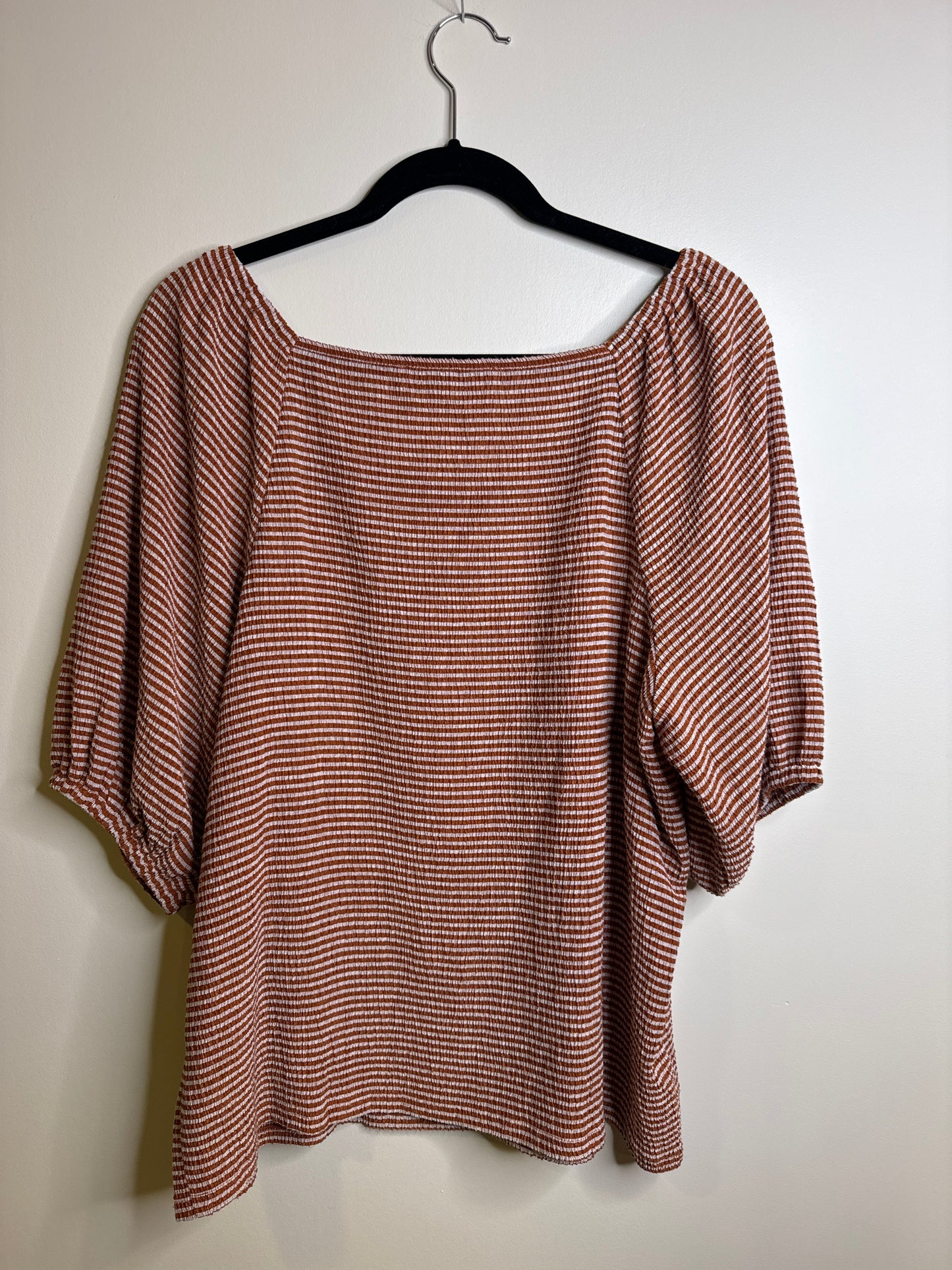 rust stripe short sleeve blouse - XL