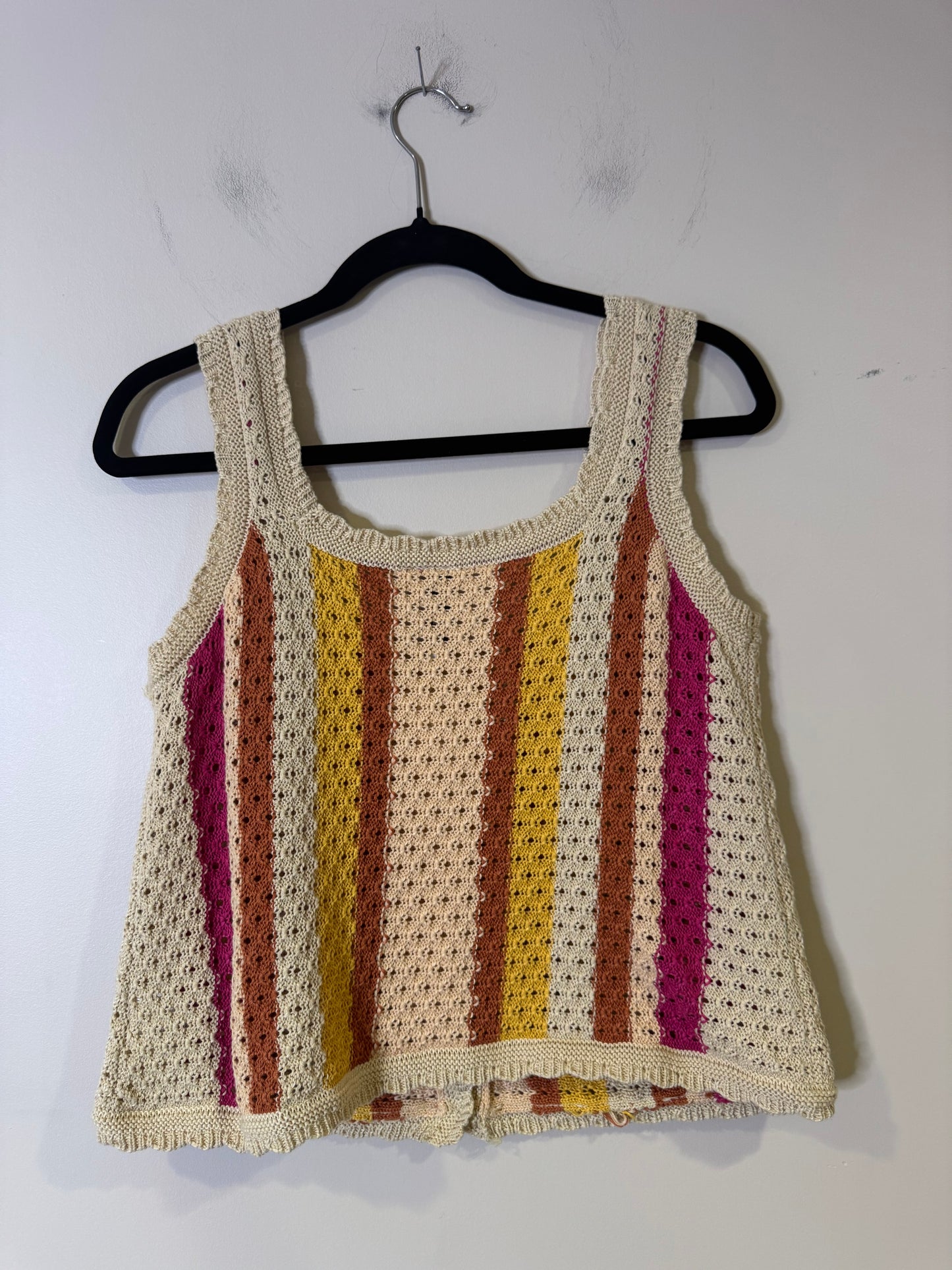 crocheted striped sweater tank - medium
