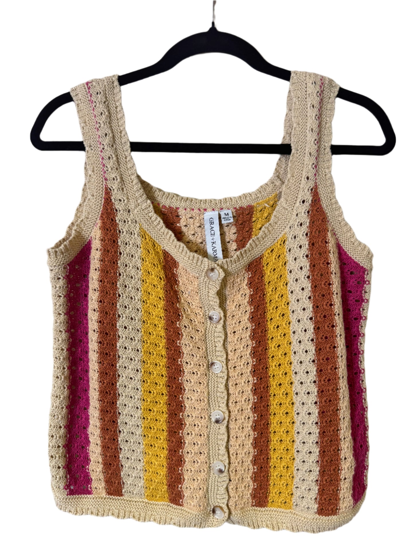 crocheted striped sweater tank - medium