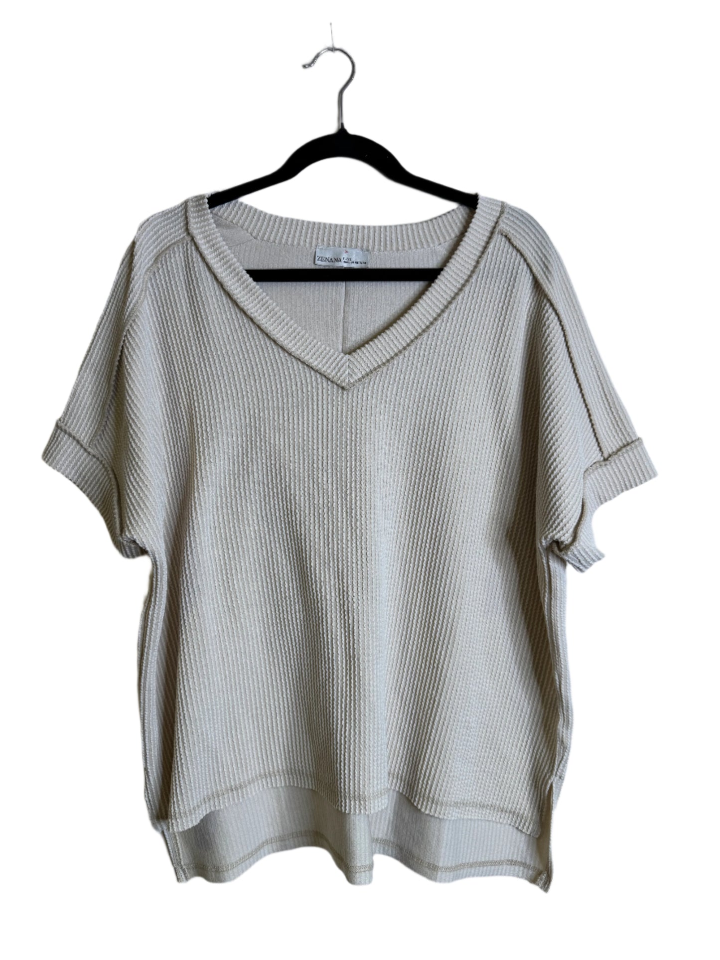 textured tan v-neck - L/XL