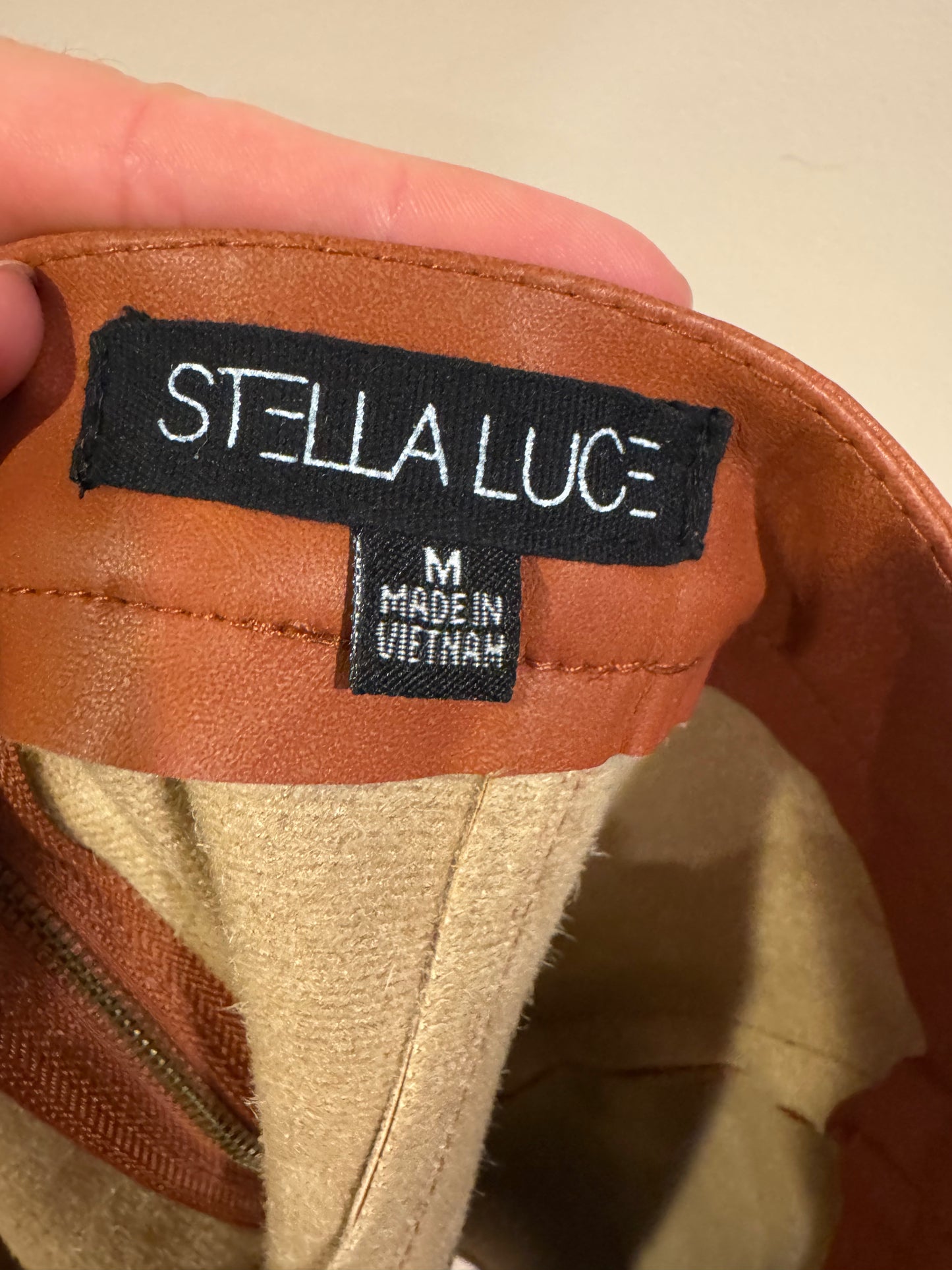 vegan leather camel skirt - medium