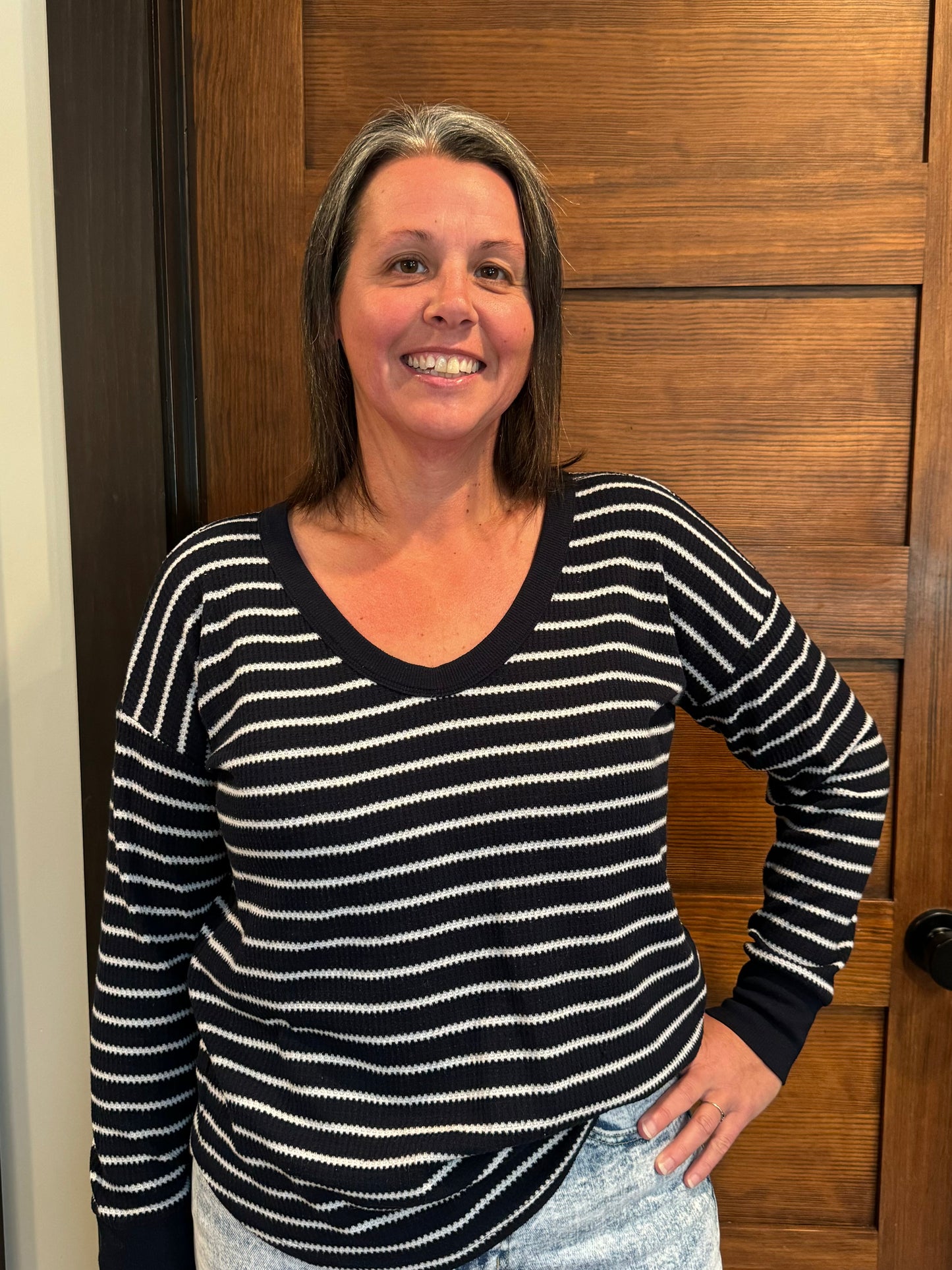 Lou & Grey navy/white thermal top - size Medium