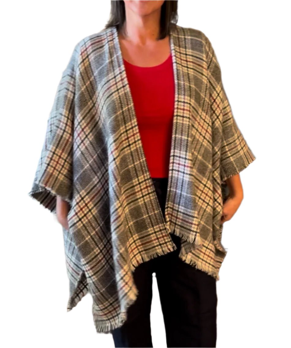 Massini plaid blanket poncho