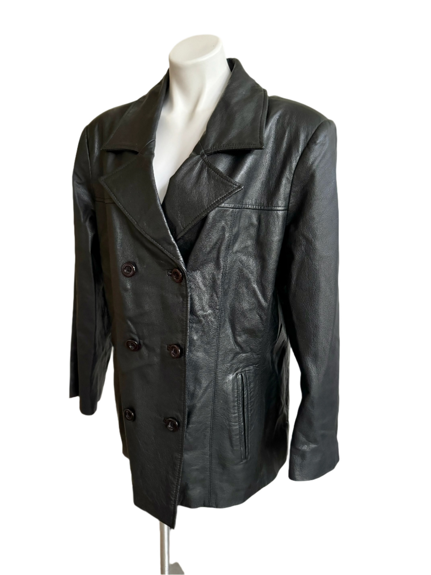 vintage black leather jacket - Large