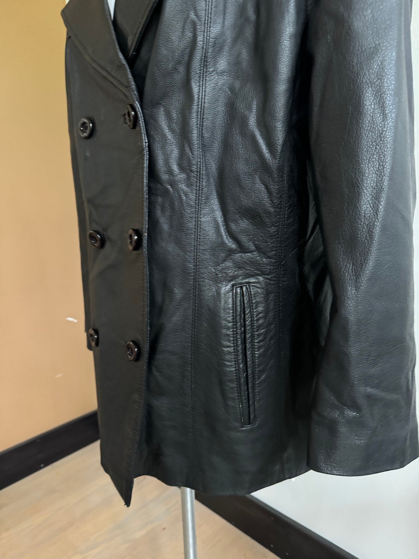 vintage black leather jacket - Large