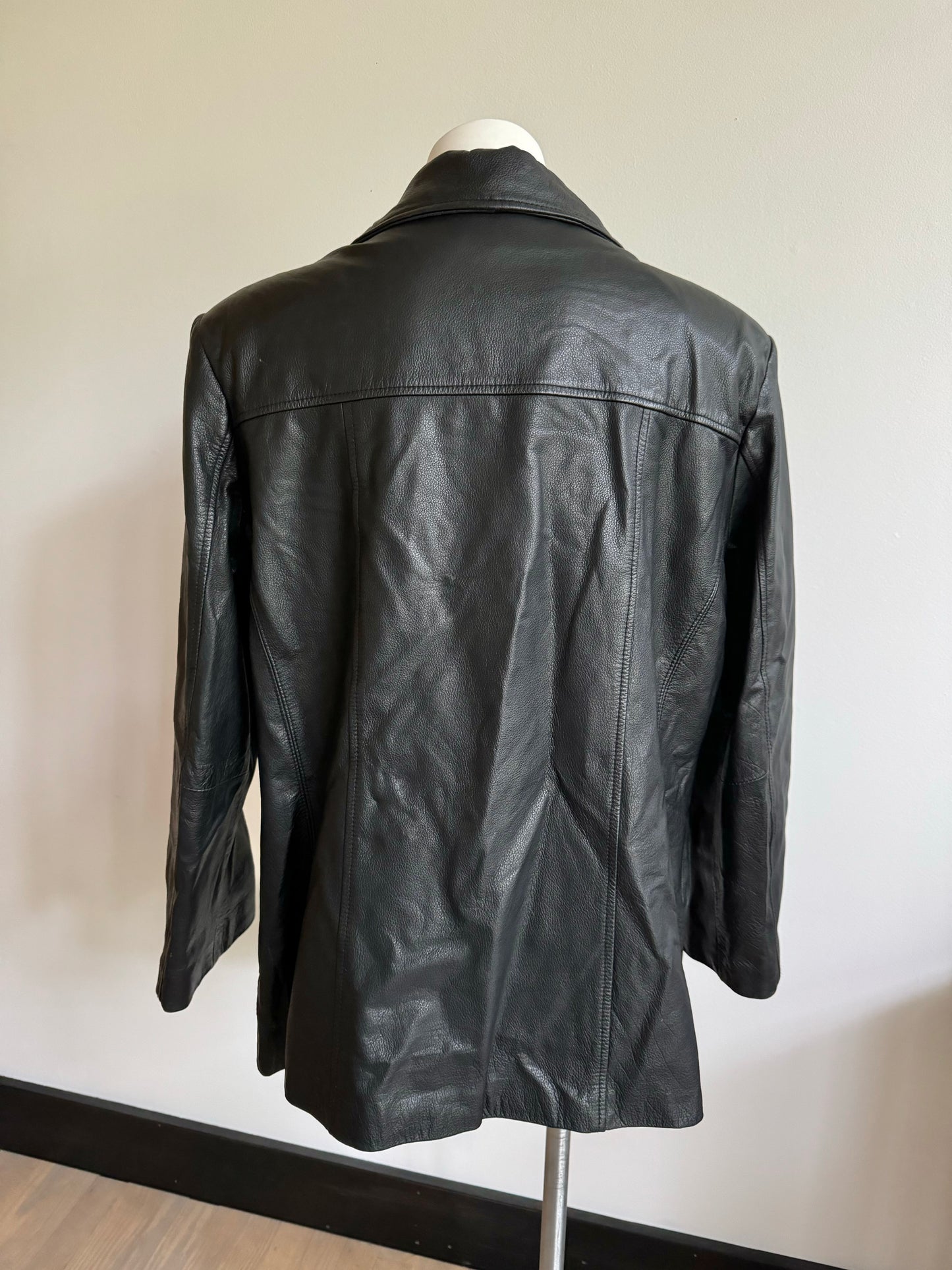 vintage black leather jacket - Large
