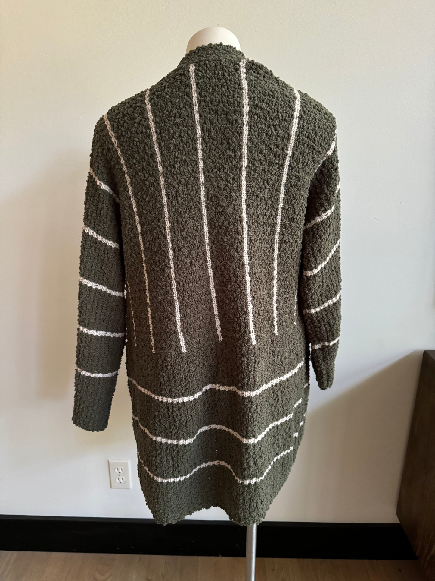 striped army green cardigan - large