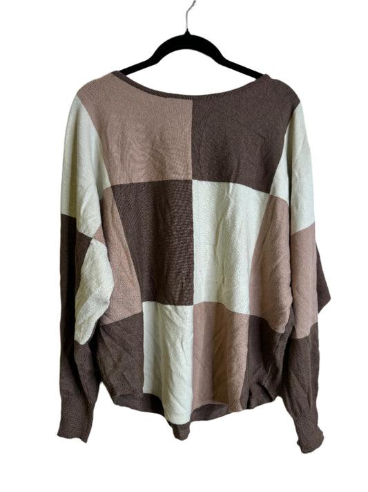 brown, cream pink block sweater - large