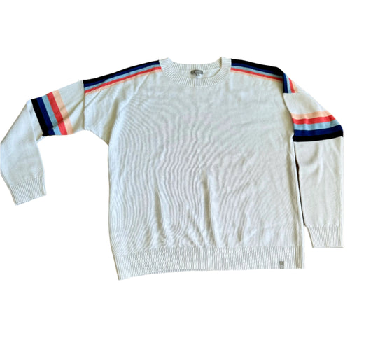 white sweater with retro stripes - small