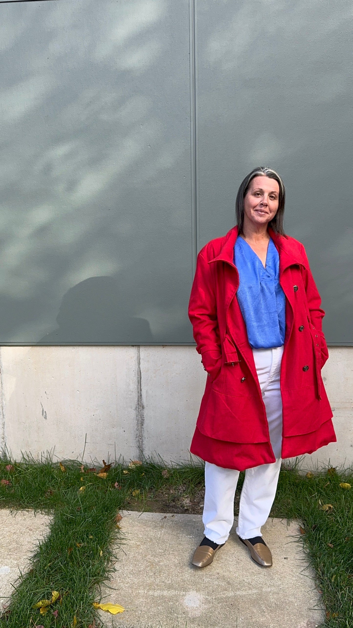 Vintage soft red wool blend belted trench coat - size 1XL