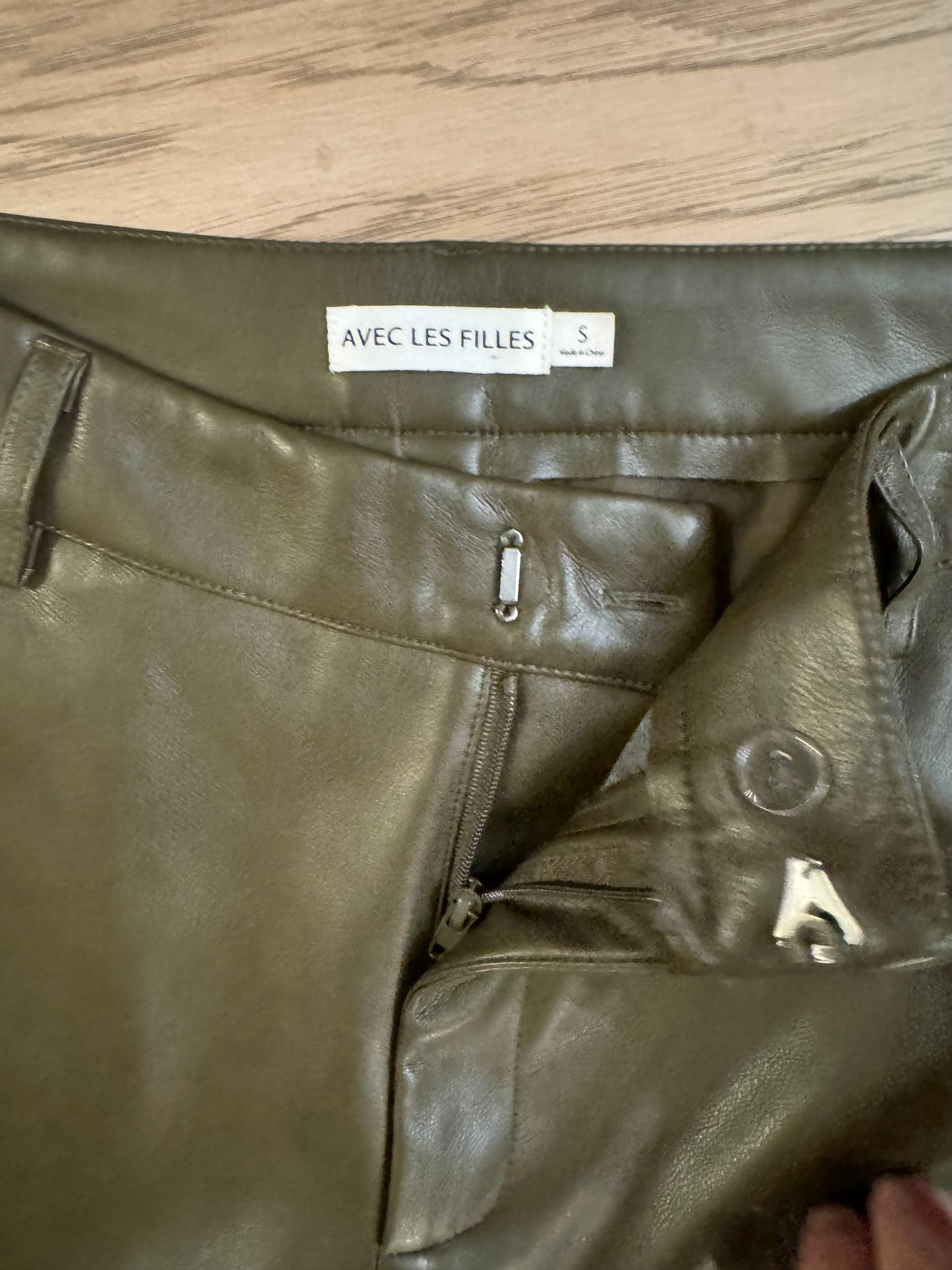 Anthropologie olive faux leather pants - small