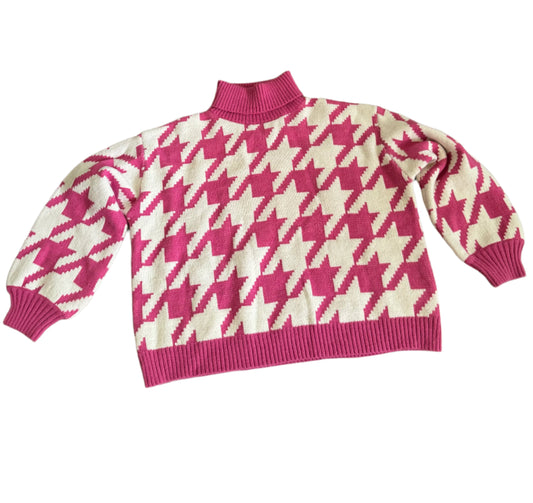 pink houndstooth sweater - M/L