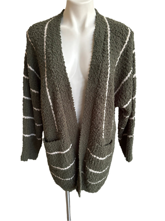 striped army green cardigan - large