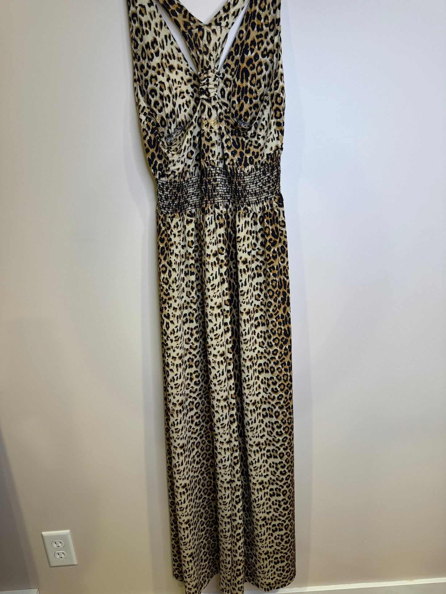 leopard print halter maxi dress - large