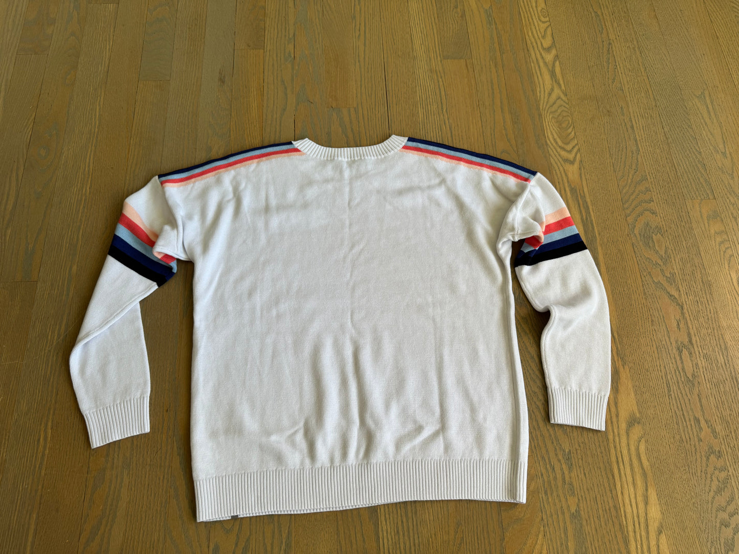 white sweater with retro stripes - small