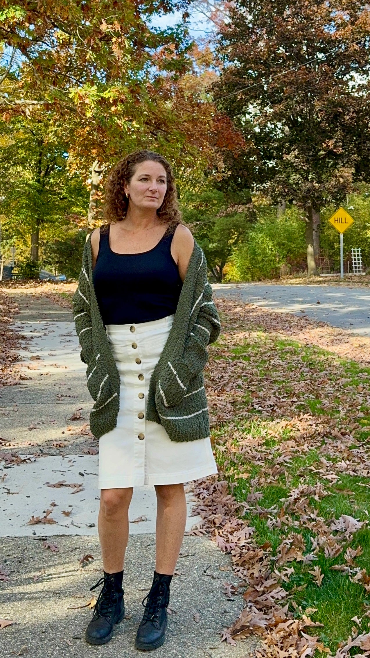 striped army green cardigan - large