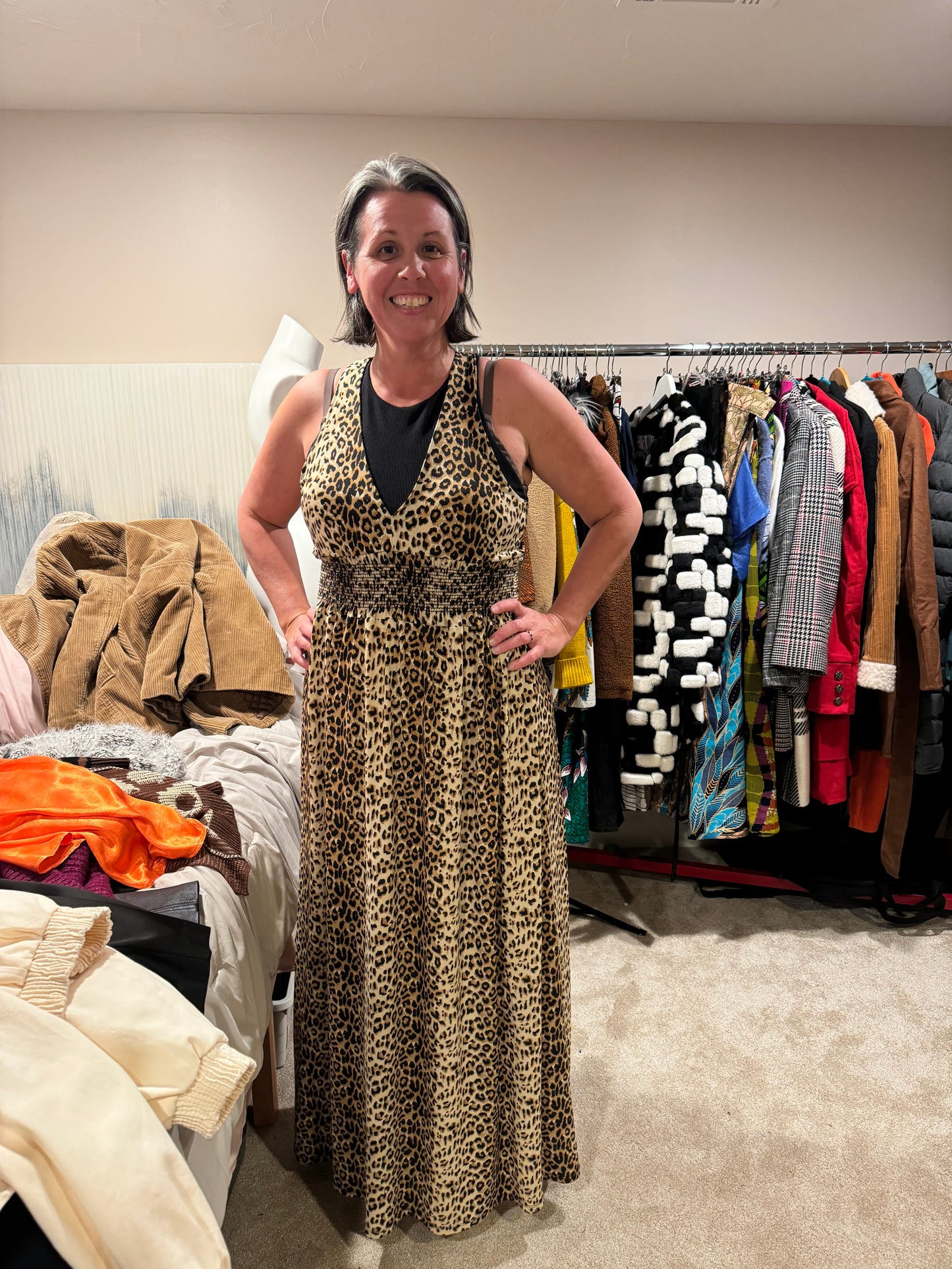 leopard print halter maxi dress - large