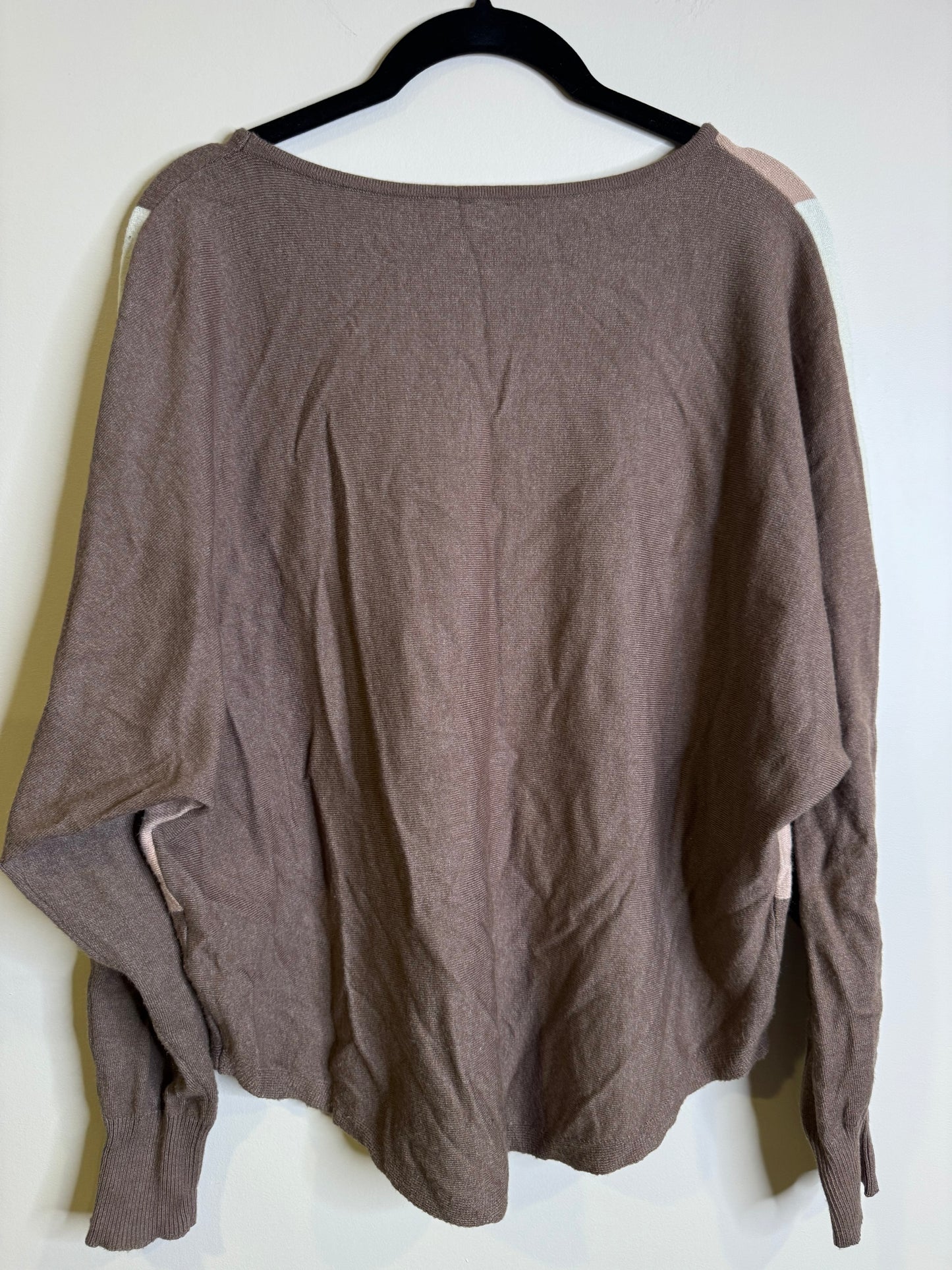 brown, cream pink block sweater - large