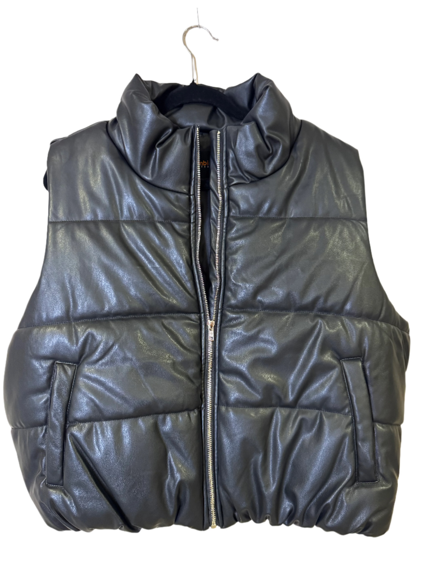 black faux leather puffer - 3X