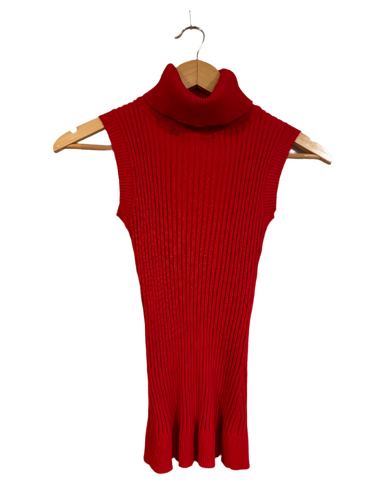 red sleeveless turtleneck sweater - medium