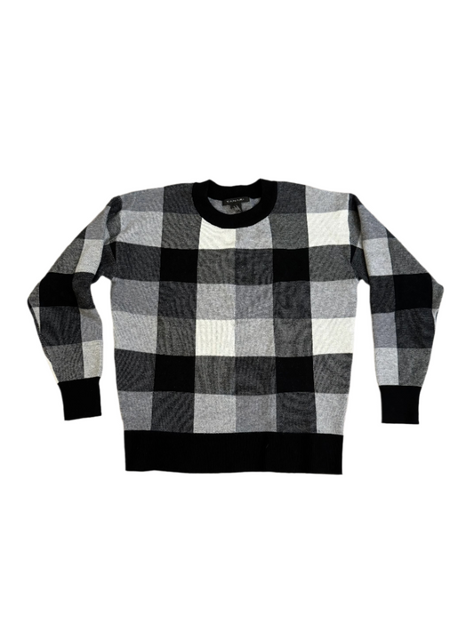 Tahari Black White Buffalo Check Crewneck sweater - size Medium