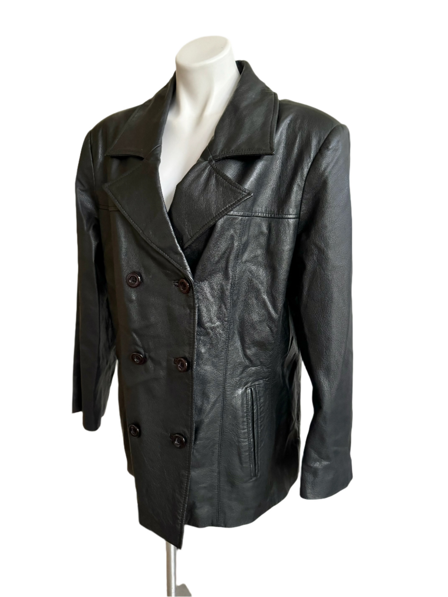 vintage black leather jacket  - Large