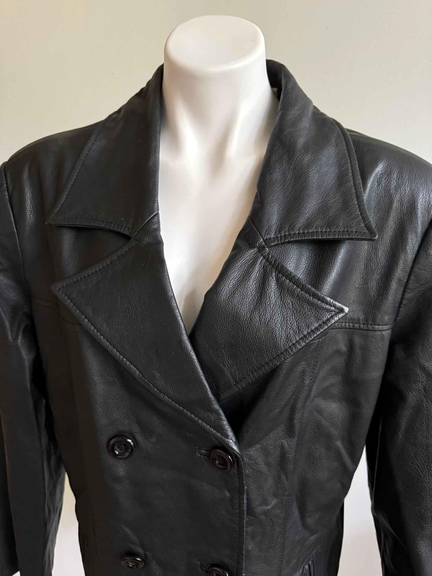 vintage black leather jacket  - Large