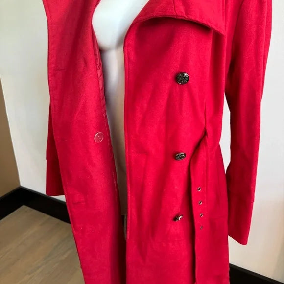 Vintage soft red wool blend belted trench coat - size 1XL