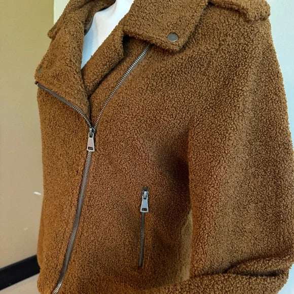 Faux Shearling Moto Jacket - size medium