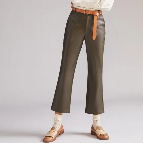 Anthropologie olive faux leather pants - small