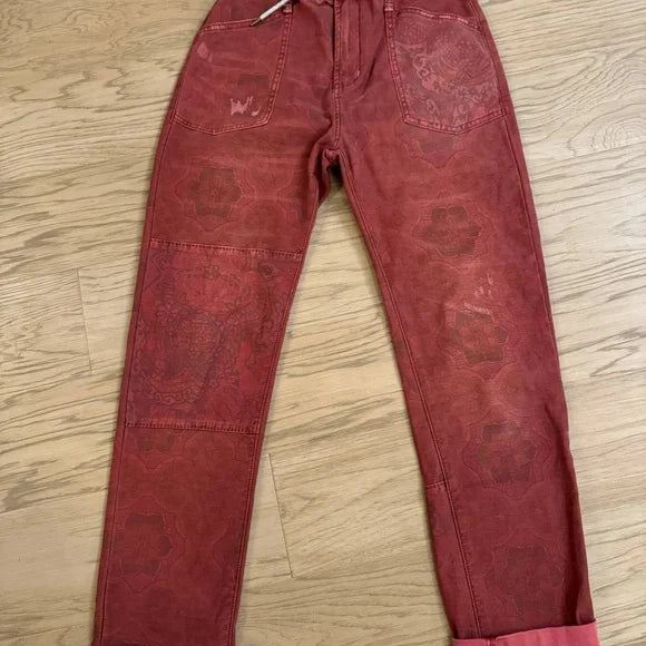 anthropologie patchwork red-pant - size xs