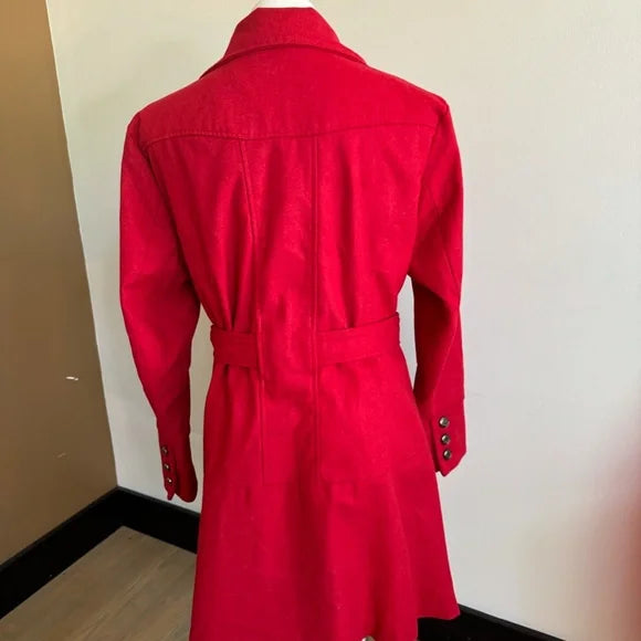 Vintage soft red wool blend belted trench coat - size 1XL